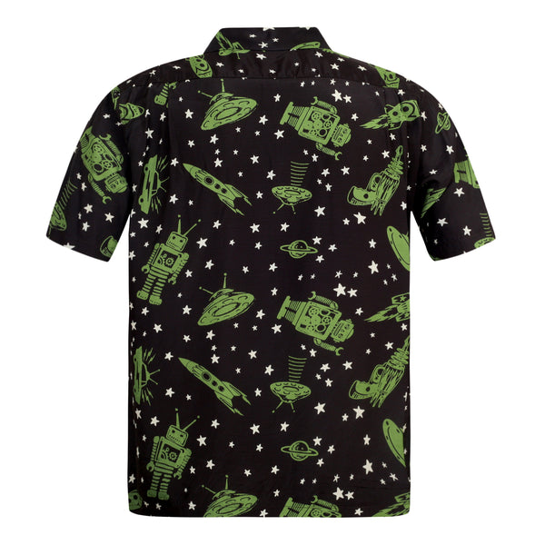 Vince Ray SH37591 Space Rockets Black Rayon Hawaiian Shirt SoH9044