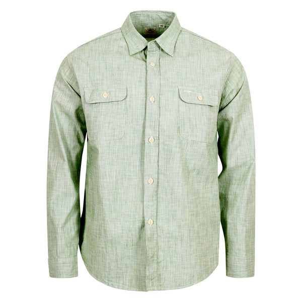 Woven Pin Check Soft Collar SC28094 Green Long Sleeve Shirt CANE10261