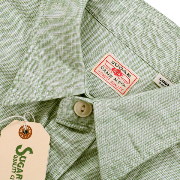 Woven Pin Check Soft Collar SC28094 Green Long Sleeve Shirt CANE10261