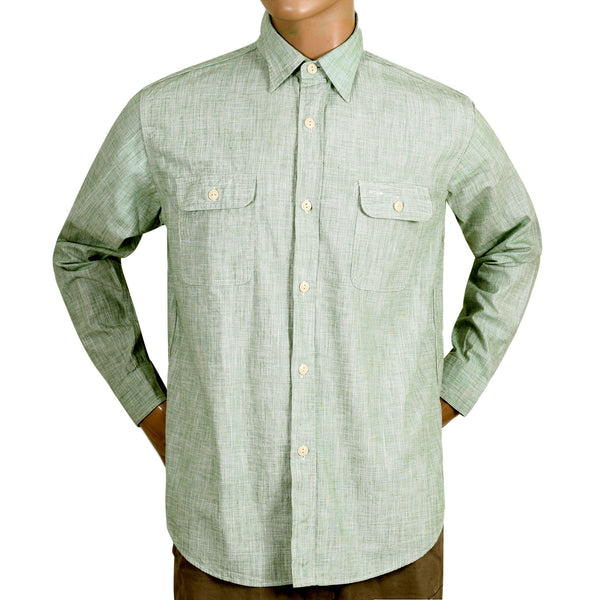 Woven Pin Check Soft Collar SC28094 Green Long Sleeve Shirt CANE10261