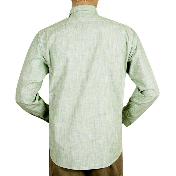 Woven Pin Check Soft Collar SC28094 Green Long Sleeve Shirt CANE10261