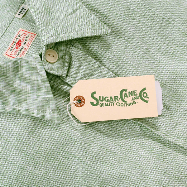 Woven Pin Check Soft Collar SC28094 Green Long Sleeve Shirt CANE10261