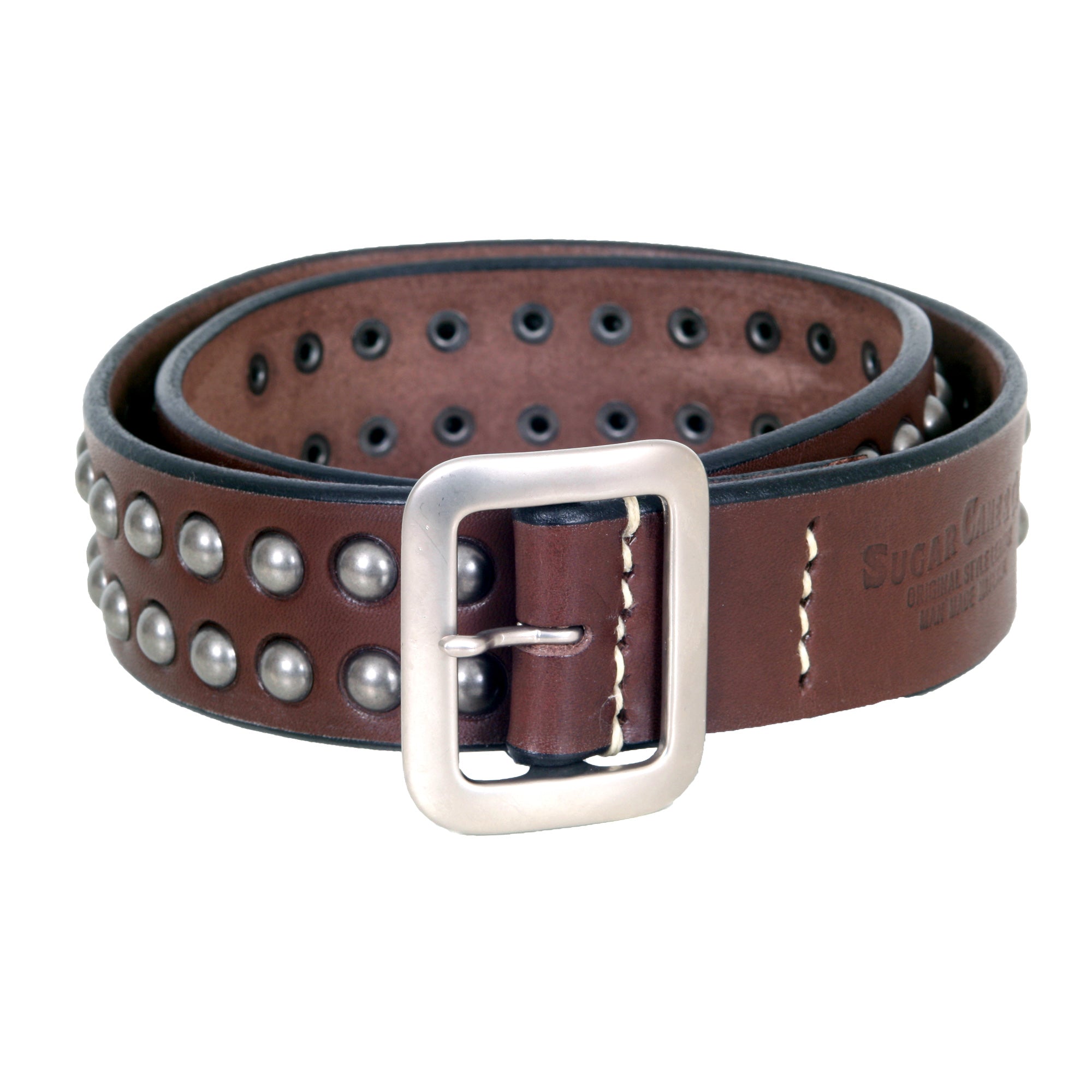 Thick Brown Leather SC02322 Cowhide Garrison Belt with Studs