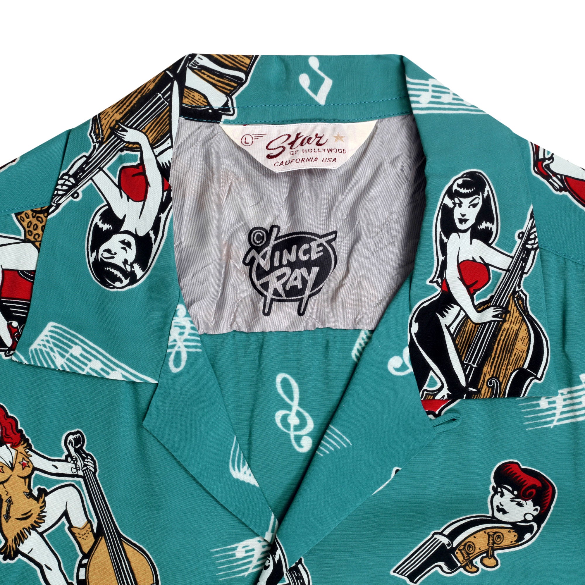 Hawaiian Shirt Size Xlarge Blue With Pinup Girls Made by 
