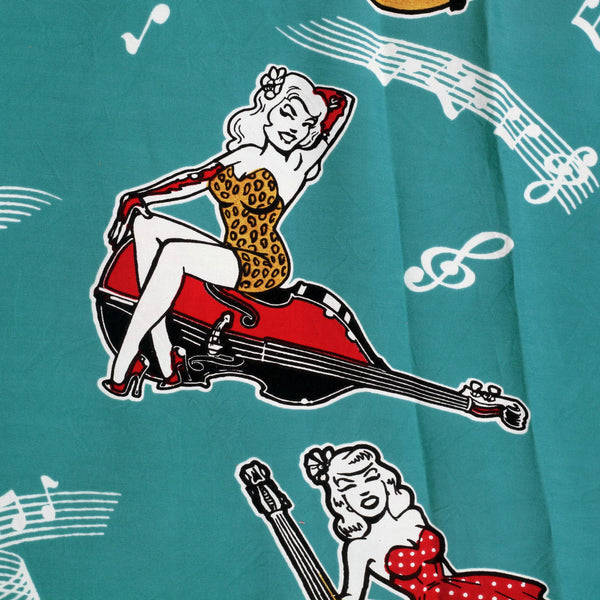 Blue SH38114 Hawaiian Shirt with Double Bass Pinups Print SoH10091