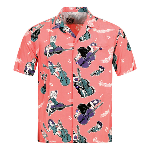 Argyle Printed Star of Hollywood SH38384 Pink Hawaiian Shirt