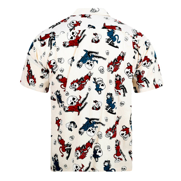 The Devil Skull Girls Print SH38115 Off White Hawaiian Shirt SoH10093