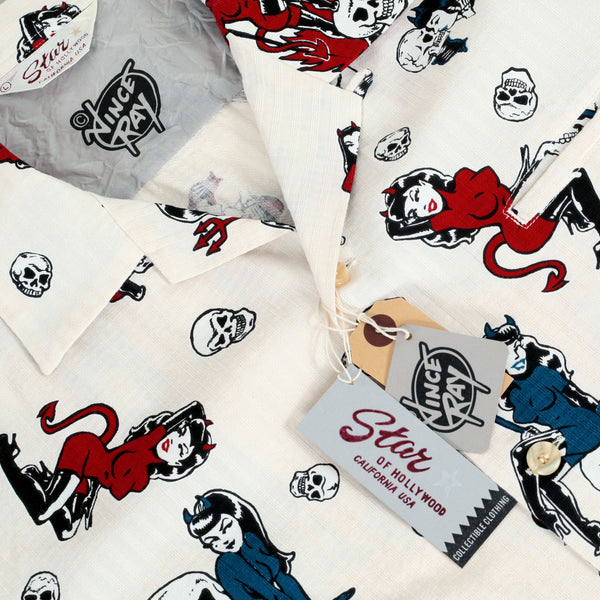 The Devil Skull Girls Print SH38115 Off White Hawaiian Shirt SoH10093