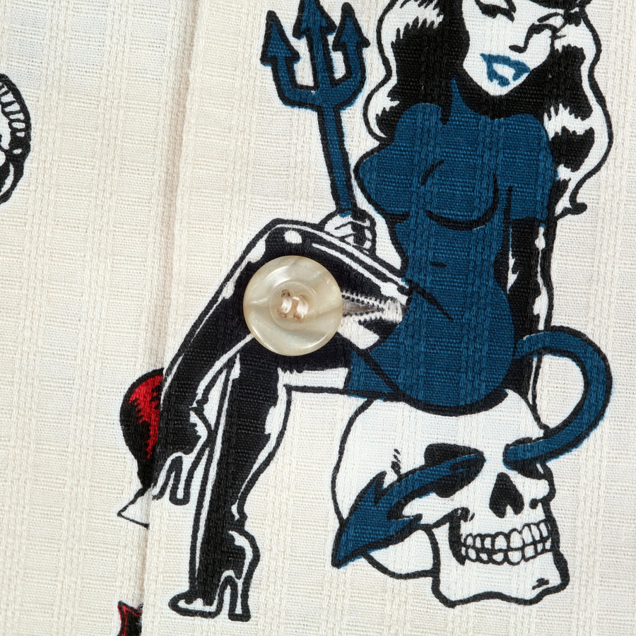 The Devil Skull Girls Print SH38115 Off White Hawaiian Shirt SoH10093