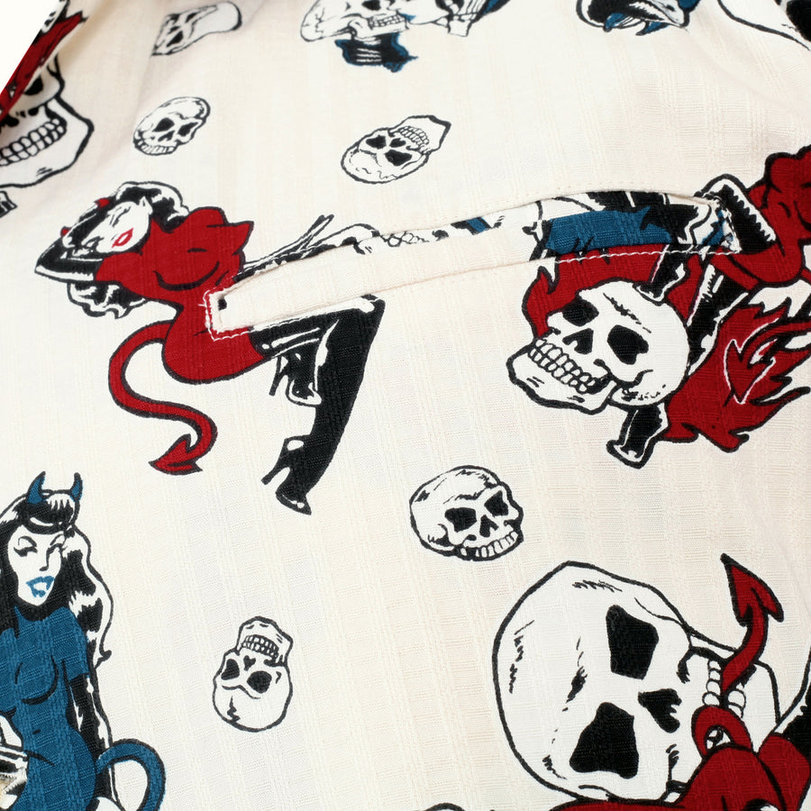 The Devil Skull Girls Print SH38115 Off White Hawaiian Shirt SoH10093