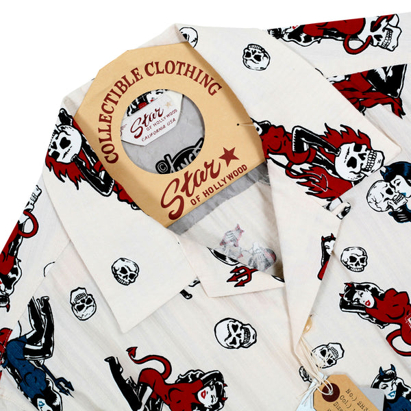 The Devil Skull Girls Print SH38115 Off White Hawaiian Shirt SoH10093