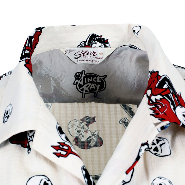 The Devil Skull Girls Print SH38115 Off White Hawaiian Shirt SoH10093