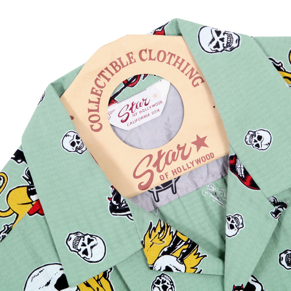 The Devil Skull Girls Print SH38115 Mint Green Hawaiian Shirt SoH10094