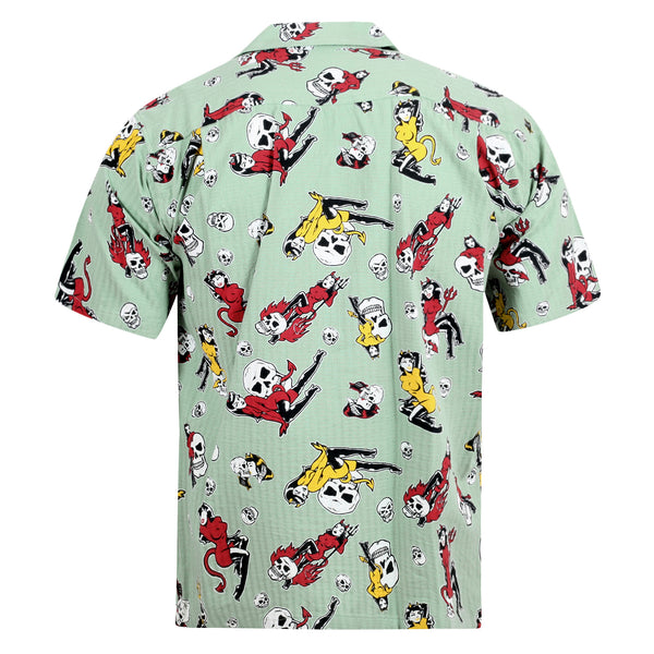 The Devil Skull Girls Print SH38115 Mint Green Hawaiian Shirt SoH10094