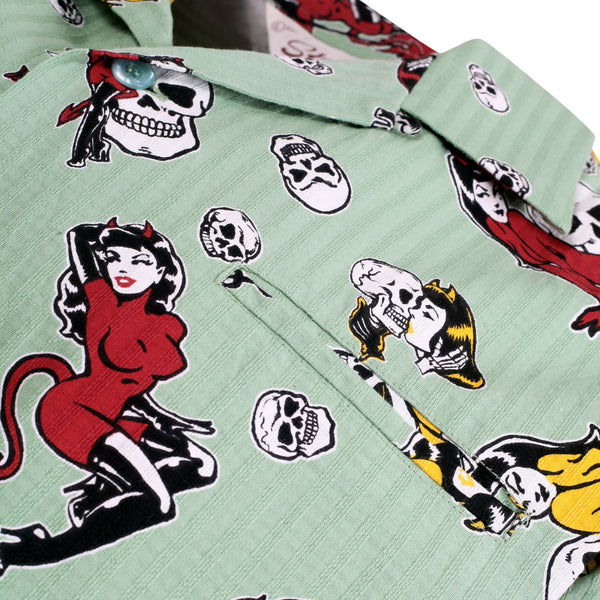 The Devil Skull Girls Print SH38115 Mint Green Hawaiian Shirt SoH10094