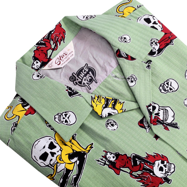 The Devil Skull Girls Print SH38115 Mint Green Hawaiian Shirt SoH10094