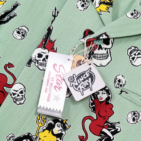 The Devil Skull Girls Print SH38115 Mint Green Hawaiian Shirt SoH10094
