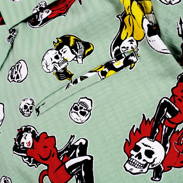 The Devil Skull Girls Print SH38115 Mint Green Hawaiian Shirt SoH10094