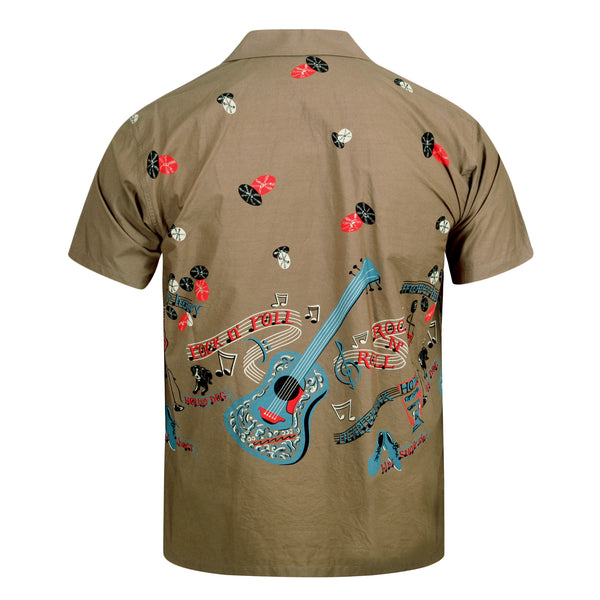 RockNRoll Guitar Print Star of Hollywood SH38117 Grey Shirt SoH10095