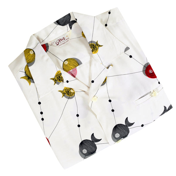 Atomic Fish Print SH38128 Off White Star of Hollywood Shirt SoH10099