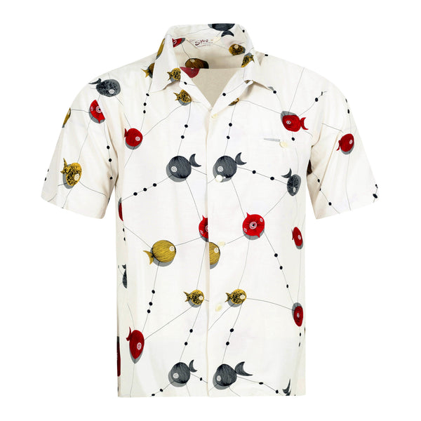 Atomic Fish Print SH38128 Off White Star of Hollywood Shirt SoH10099
