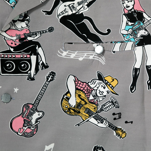 Girls N Guitars Print SH38375 Rayon Made Grey Hawaiian Shirt SoH11080
