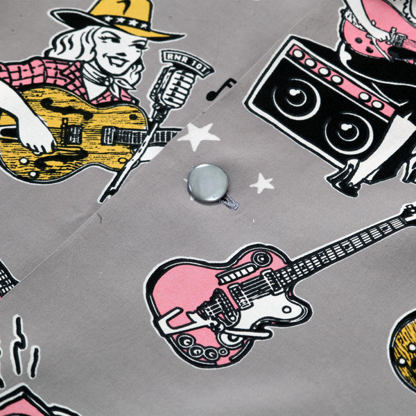 Girls N Guitars Print SH38375 Rayon Made Grey Hawaiian Shirt SoH11080
