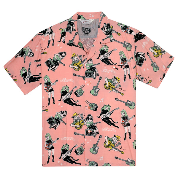 Girls N Guitars Printed SH38375 Short Sleeved Pink Shirt SoH11081