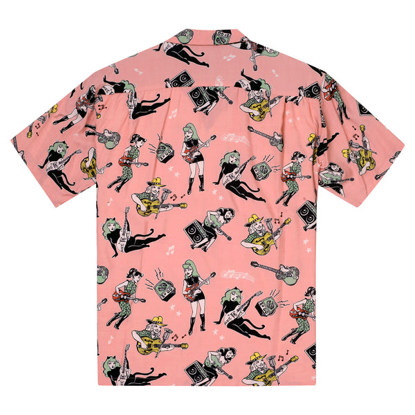 Girls N Guitars Printed SH38375 Short Sleeved Pink Shirt SoH11081