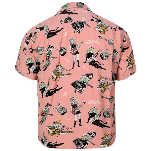 Girls N Guitars Printed SH38375 Short Sleeved Pink Shirt SoH11081