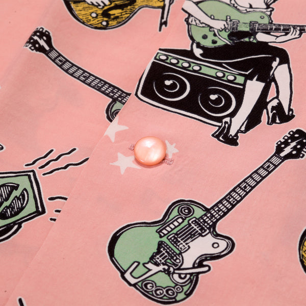 Girls N Guitars Printed SH38375 Short Sleeved Pink Shirt SoH11081