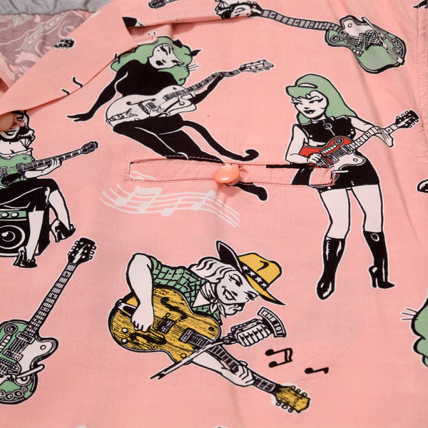 Girls N Guitars Printed SH38375 Short Sleeved Pink Shirt SoH11081