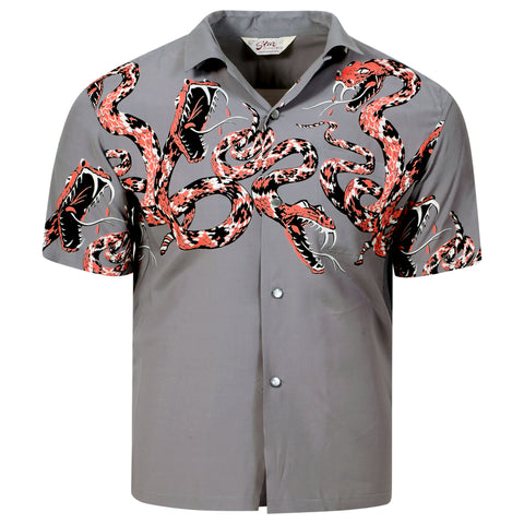 Rattle Snake Printed SH38378 Short Sleeve Grey Hawaiian Shirt