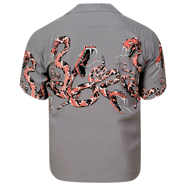 Rattle Snake Printed SH38378 Short Sleeve Grey Hawaiian Shirt SoH11082