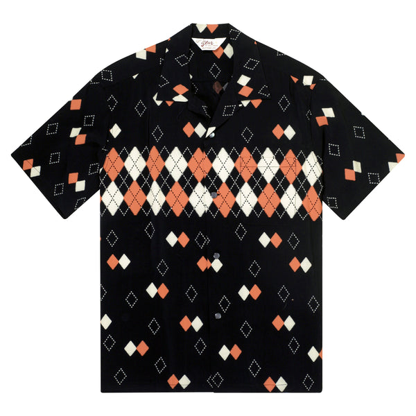 Argyle Print SH38384 Star of Hollywood Black Hawaiian Shirt SoH11084