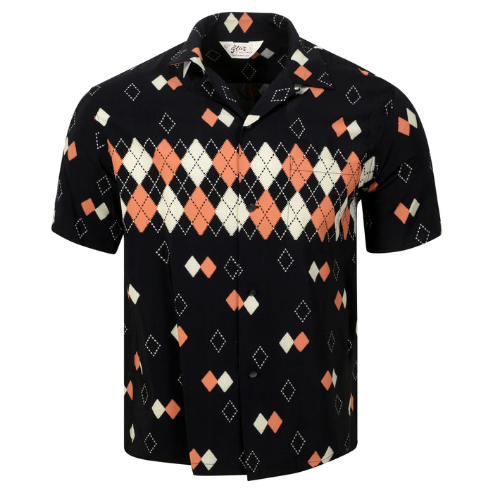 Argyle Print SH38384 Star of Hollywood Black Hawaiian Shirt SoH11084