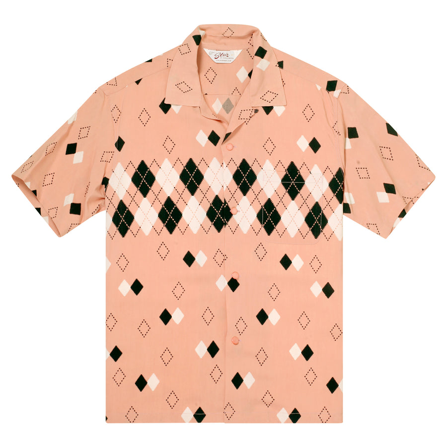 Argyle Printed Star of Hollywood SH38384 Pink Hawaiian Shirt SoH11085