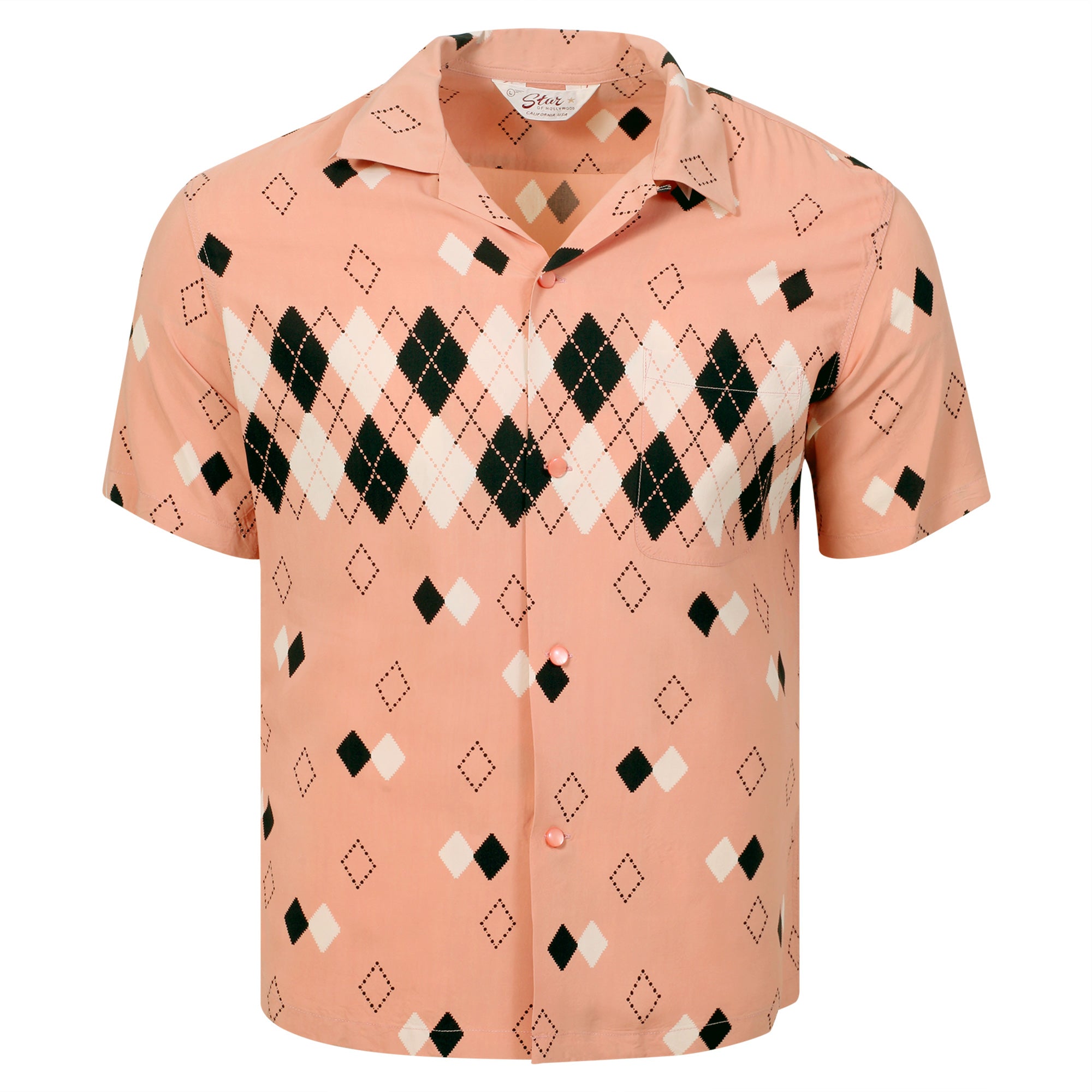 Argyle Printed Star of Hollywood SH38384 Pink Hawaiian Shirt