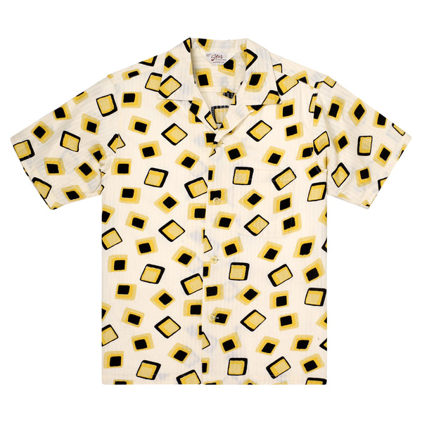 Jacquard Squares Printed SH37879 Hawaiian Shirt in Off White SoH11395