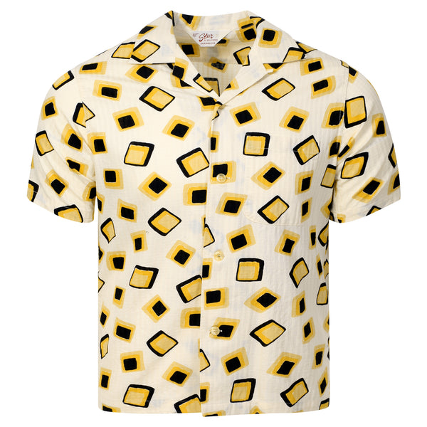 Jacquard Squares Printed SH37879 Hawaiian Shirt in Off White SoH11395