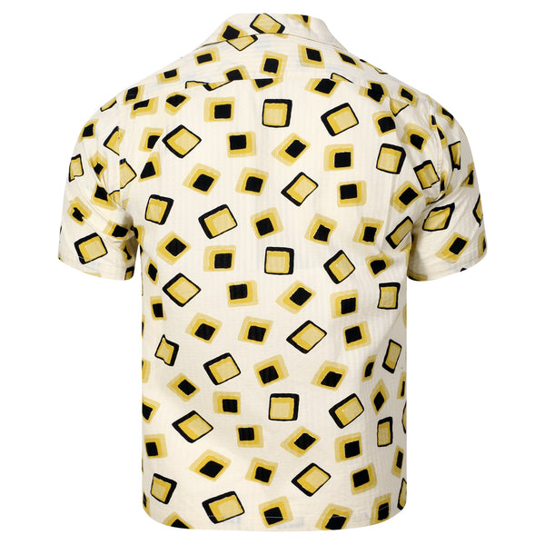 Jacquard Squares Printed SH37879 Hawaiian Shirt in Off White SoH11395