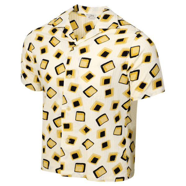 Jacquard Squares Printed SH37879 Hawaiian Shirt in Off White SoH11395