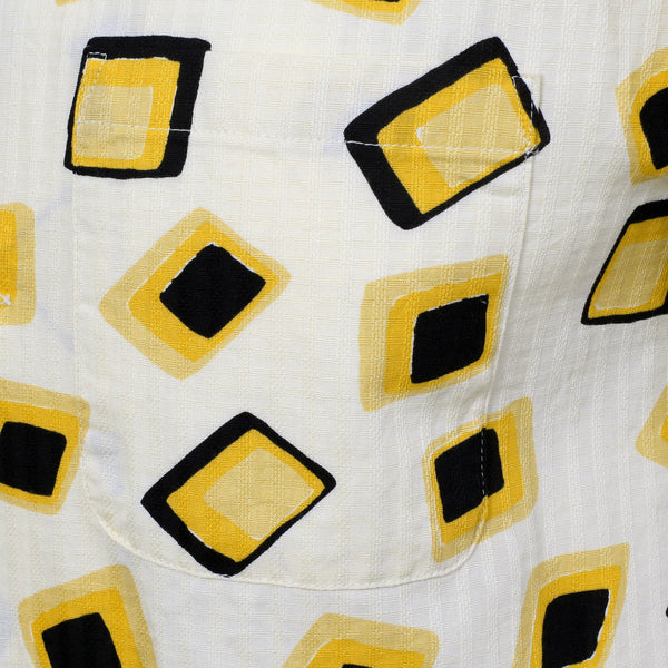 Jacquard Squares Printed SH37879 Hawaiian Shirt in Off White SoH11395