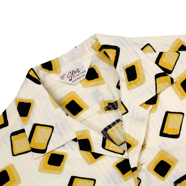 Jacquard Squares Printed SH37879 Hawaiian Shirt in Off White SoH11395