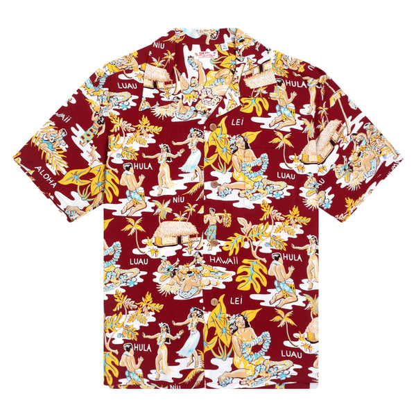 Wine Luau Printed SS38025 Hawaiian Shirt with Cuban Collar SURF10085