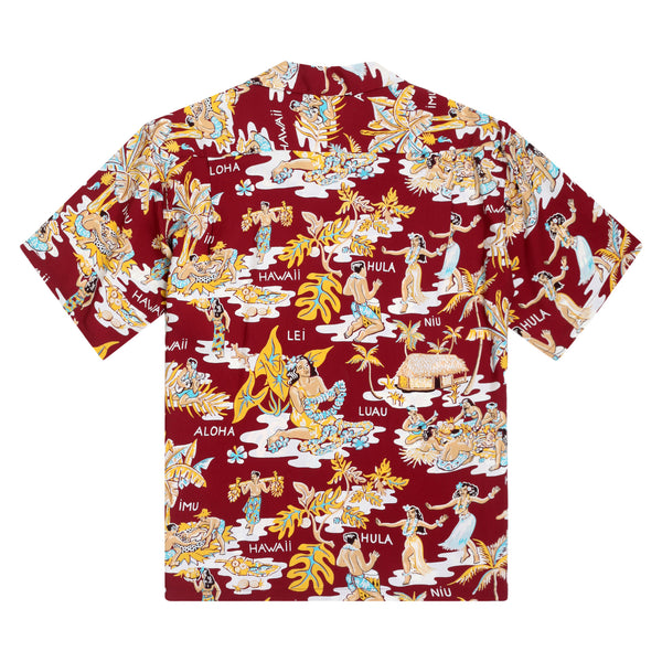 Wine Luau Printed SS38025 Hawaiian Shirt with Cuban Collar SURF10085