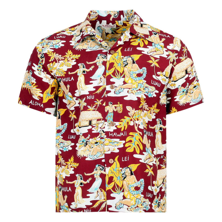 Wine Luau Printed SS38025 Hawaiian Shirt with Cuban Collar SURF10085