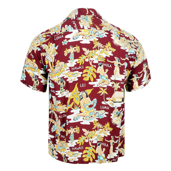 Wine Luau Printed SS38025 Hawaiian Shirt with Cuban Collar SURF10085