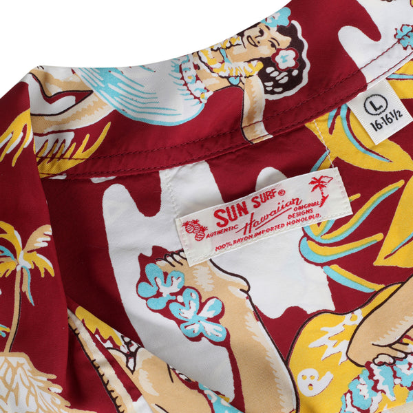 Wine Luau Printed SS38025 Hawaiian Shirt with Cuban Collar SURF10085