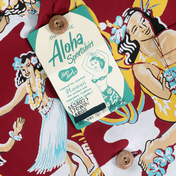 Wine Luau Printed SS38025 Hawaiian Shirt with Cuban Collar SURF10085